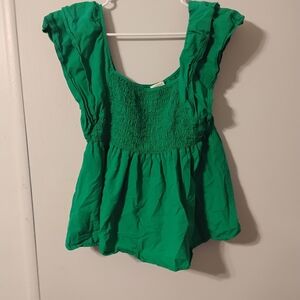 Umgee Vibrant Bright Green Women's Large Peplum Roushed Cap Sleeve Crop Top